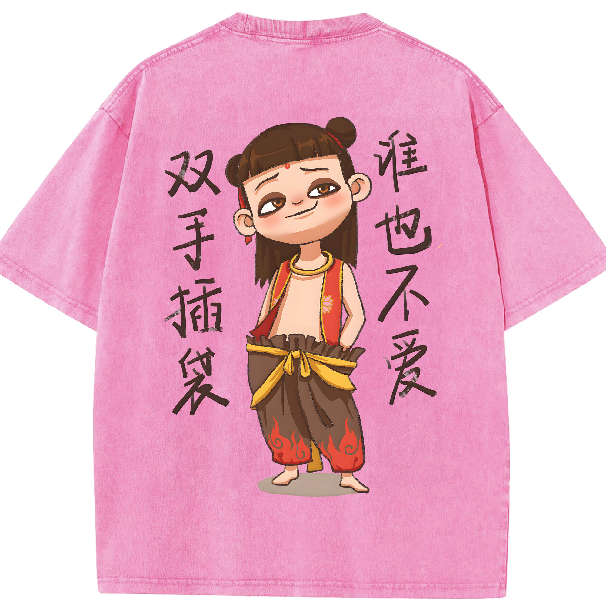 （画像用） Ne Zha 2 ナタ 魔童の大暴れ 綿100% ヴィンテージ風 半袖Tシャツ（背面プリント）